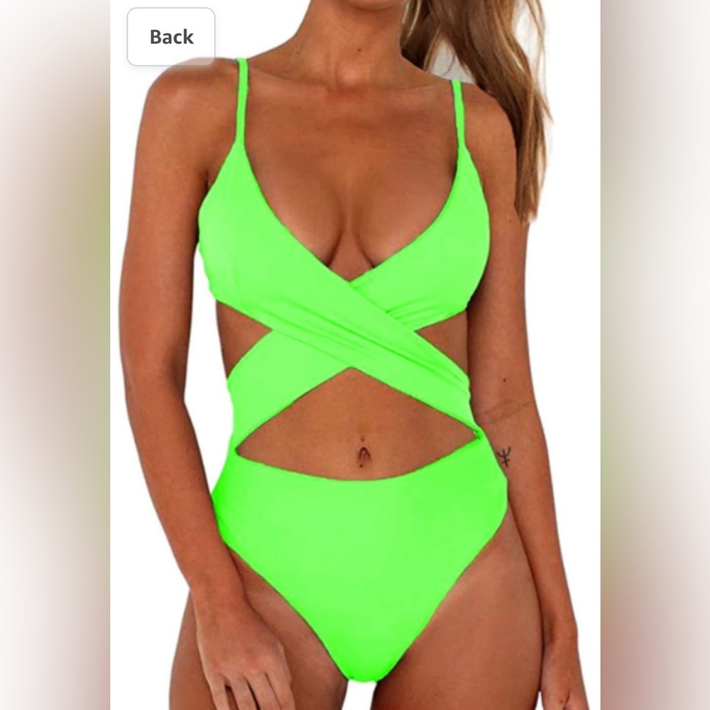 Sexy lime green bathing suit. Purchased from Amazon but I needed the XL